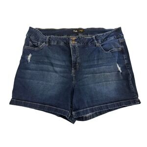 Royalty For Me Women's Slim Stretch Denim Shorts Dark Wash Distressed Size 20W